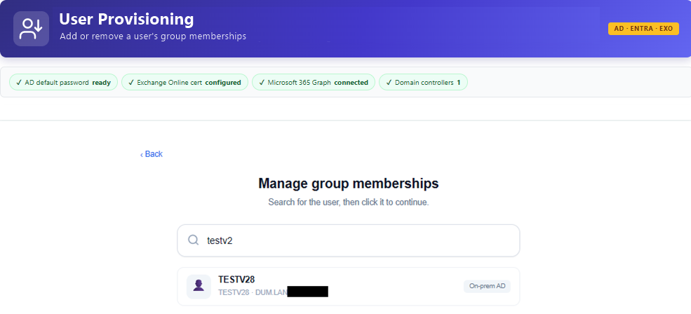 Manage group memberships — find the user, then continue to edit.